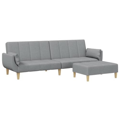 vidaXL Schlafsofa 2 Sitzer mit Fußhocker, Bettsofa mit Holzrahmen, Tagesbett für Wohnzimmer, Schlafcouch Klappsofa, Modern, Hellgrau Stoff von vidaXL