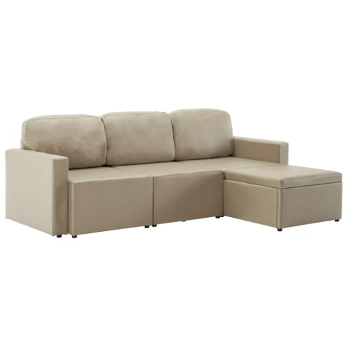 vidaXL Schlafsofa 3-Sitzer Modular Sofa Sofabett Schlafcouch Bettsofa Gästebett Polstersofa Ledersofa Couch Lounge Wohnzimmersofa Cappuccino-Braun Kunstleder von vidaXL