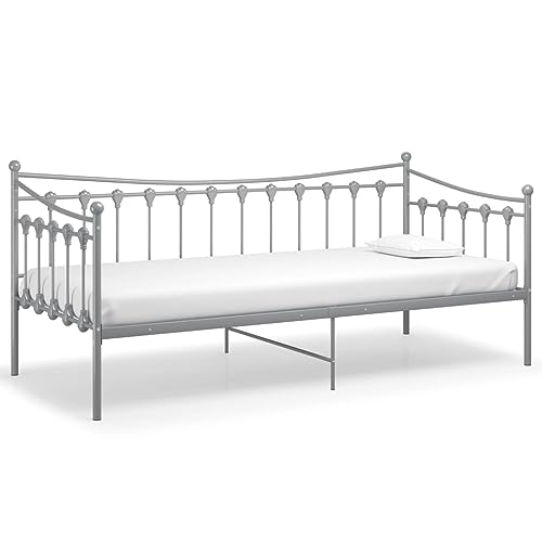 vidaXL Schlafsofa Bettgestell Tagesbett Metallbett Bettsofa Einzelbett Bett Gästebett Sofabett Sofa Couch Jugendbett Grau Metall 90x200cm von vidaXL