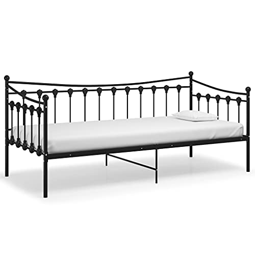 vidaXL Schlafsofa Bettgestell Tagesbett Metallbett Bettsofa Einzelbett Bett Gästebett Sofabett Sofa Couch Jugendbett Schwarz Metall 90x200cm von vidaXL