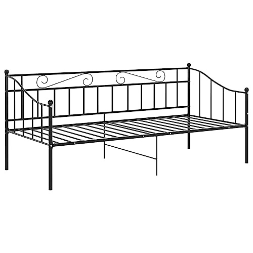 vidaXL Schlafsofa Bettgestell Tagesbett Metallbett Bettsofa Einzelbett Bett Gästebett Sofabett Sofa Couch Jugendbett Schwarz Metall 90x200cm von vidaXL