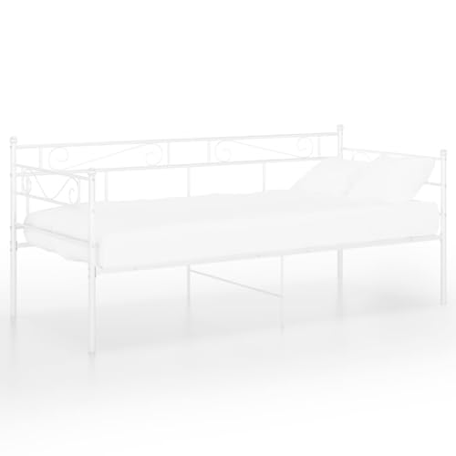 vidaXL Schlafsofa Bettgestell Tagesbett Metallbett Bettsofa Einzelbett Bett Gästebett Sofabett Sofa Couch Jugendbett Weiß Metall 90x200cm von vidaXL