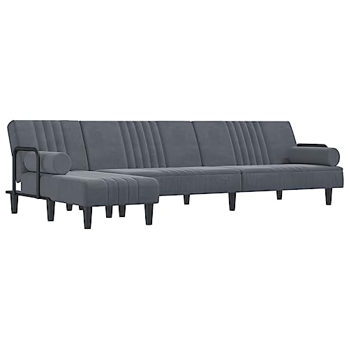 vidaXL Schlafsofa in L Form, Ecksofa mit Schlaffunktion, Bettcouch für Wohnzimmer, Couch Sofa Eckcouch Schlafcouch Samtsofa, Dunkelgrau Samt von vidaXL