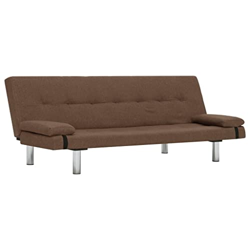 vidaXL Schlafsofa mit 2 Kissen Couch Schlafcouch Gästebett Bettsofa Klappsofa Polstersofa Sofa Schlaffunktion Sofagarnitur Couchgarnitur Braun Polyester von vidaXL