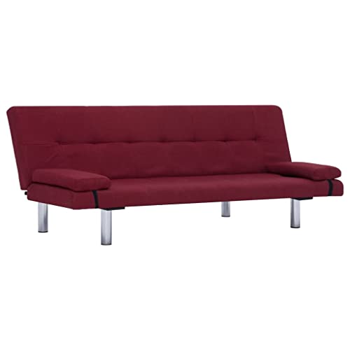 vidaXL Schlafsofa mit 2 Kissen Couch Schlafcouch Gästebett Bettsofa Klappsofa Sofa Schlaffunktion Sofagarnitur Couchgarnitur Weinrot Polyester von vidaXL