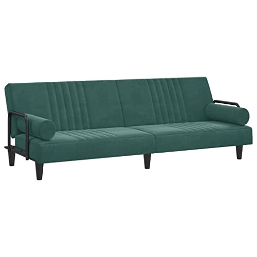 vidaXL Schlafsofa mit Armlehnen, Sofa mit verstellbaren Rückenlehnen, Couch für Wohnzimmer, Schlafcouch Bettsofa Sofabett, Dunkelgrün Samt von vidaXL