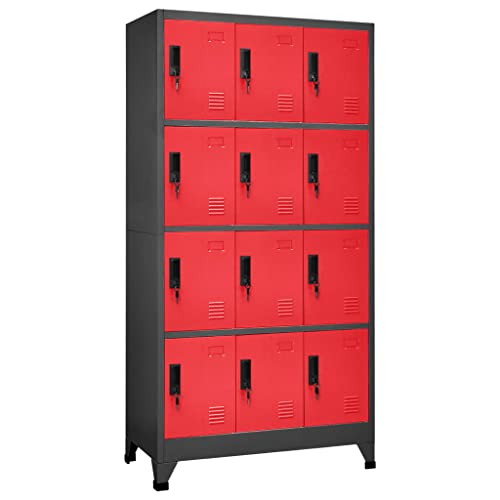 vidaXL Schließfachschrank Spind Schrank Umkleideschrank Metallschrank Fächerschrank Aktenschrank Büroschrank Lagerschrank Anthrazit Rot 90x45x180cm Stahl von vidaXL