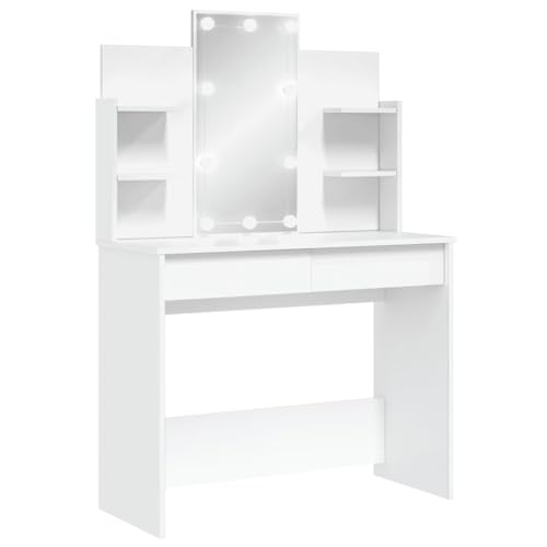 vidaXL Schminktisch, Frisiertisch mit LED-Leuchten Spiegel, Kosmetiktisch mit 2 Schubladen 4 Fächern, Schminkkommode Schmucktisch Tisch, Weiß von vidaXL