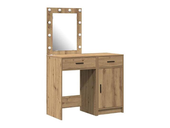 vidaXL Schminktisch 2-teiliges Frisiertisch Set mit LED in Artisan Eiche Holzwerkstoff, bunt von vidaXL
