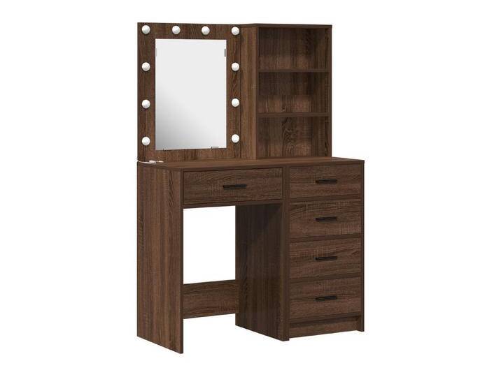 vidaXL Schminktisch 2-tlg. Schminktisch-Set mit LED-Leuchten Schwarz Eiche (2-St), braun von vidaXL