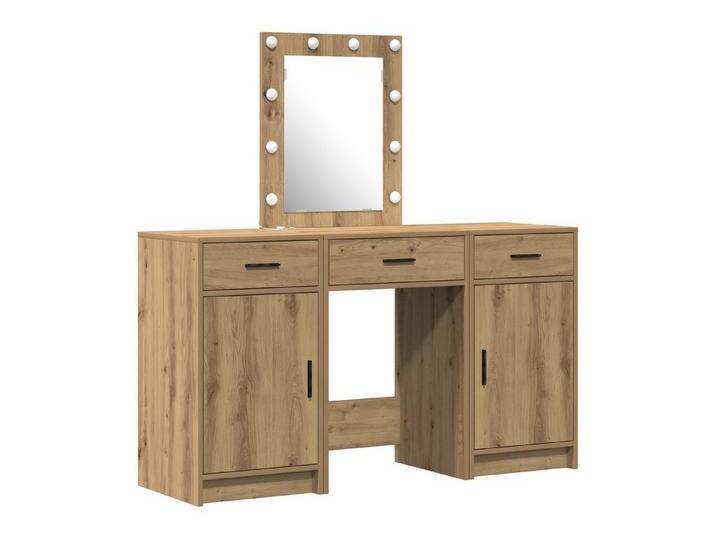 vidaXL Schminktisch 3-tlg. Schminktisch-Set mit LED-Leuchten Artisan Eiche (3-St), braun von vidaXL