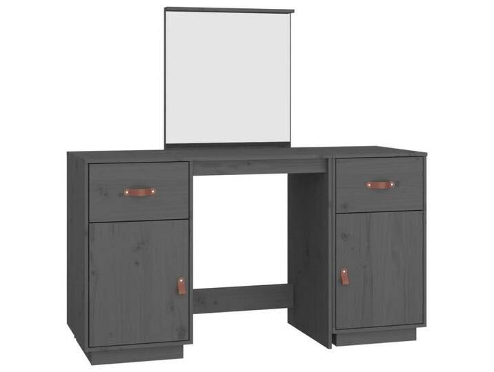 vidaXL Schminktisch Schminktisch mit Spiegel Grau Massivholz Kiefer (1-St), grau von vidaXL