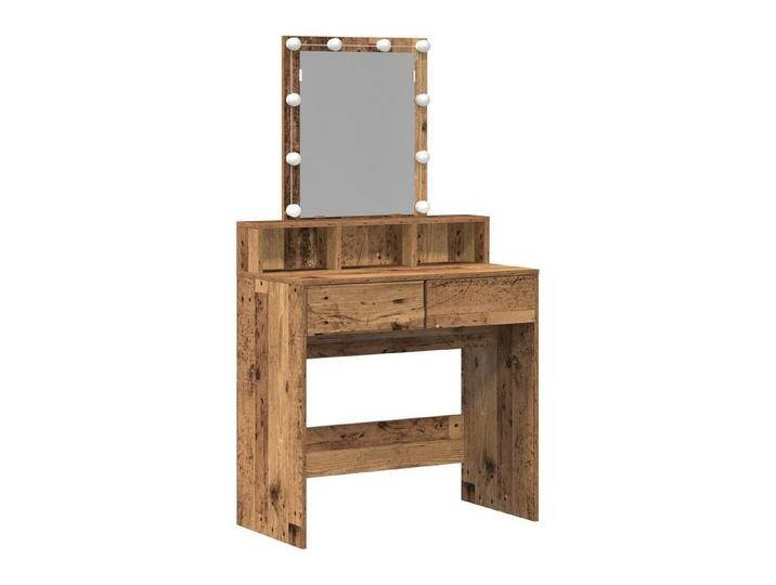 vidaXL Schminktisch Schminktisch mit Spiegel und LED-Lichtern aus altem Holz engineered wo, bunt von vidaXL