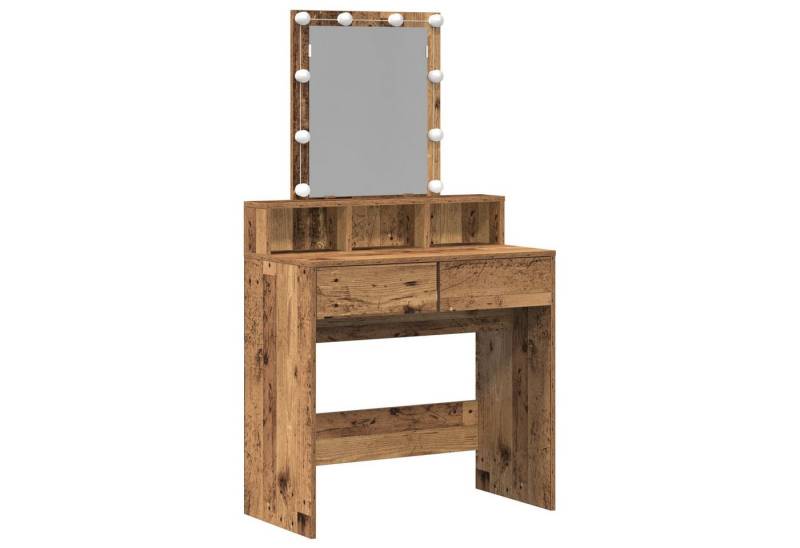 vidaXL Schminktisch Schminktisch mit Spiegel und LED-Lichtern aus altem Holz engineered wo von vidaXL