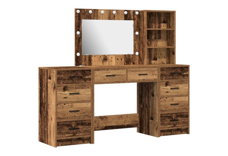 vidaXL Schminktisch 3-tlg. Schminktisch-Set mit LED-Leuchten Altholz Holzwerkstoff (3-St) von vidaXL