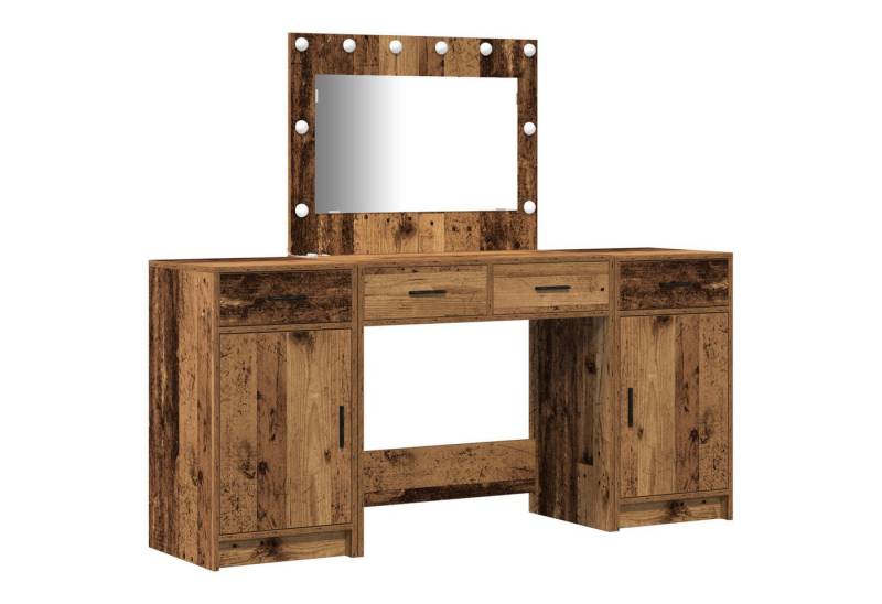 vidaXL Schminktisch 3-tlg. Schminktisch-Set mit LED-Leuchten Vintage Holzwerkstoff (3-St) von vidaXL