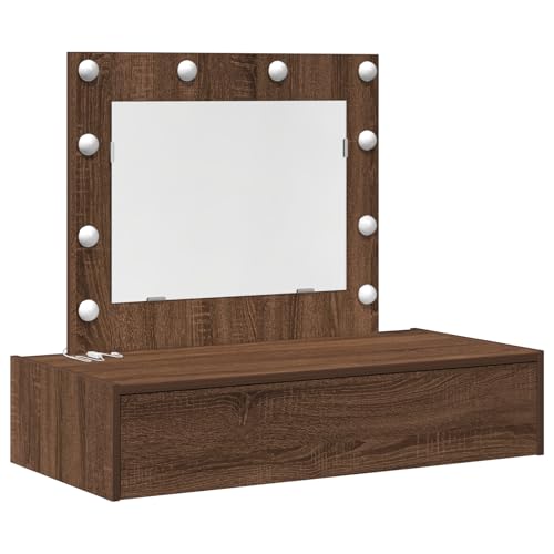 vidaXL Stylischer Brauneiche Kosmetiktisch mit LED-Lichtern und Spiegel | Hochwertige Konstruktion mit tollem Stauraum | Modernes Design für Makeup und Pflege im Schlafzimmer von vidaXL
