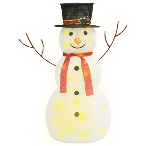 vidaXL Schneemann Figur Weihnachtsdekoration Weihnachtsfigur Beleuchtet Weihnachtsdeko Beleuchtung Dekofigur Innen Außen LED Luxus Stoff 90cm von vidaXL