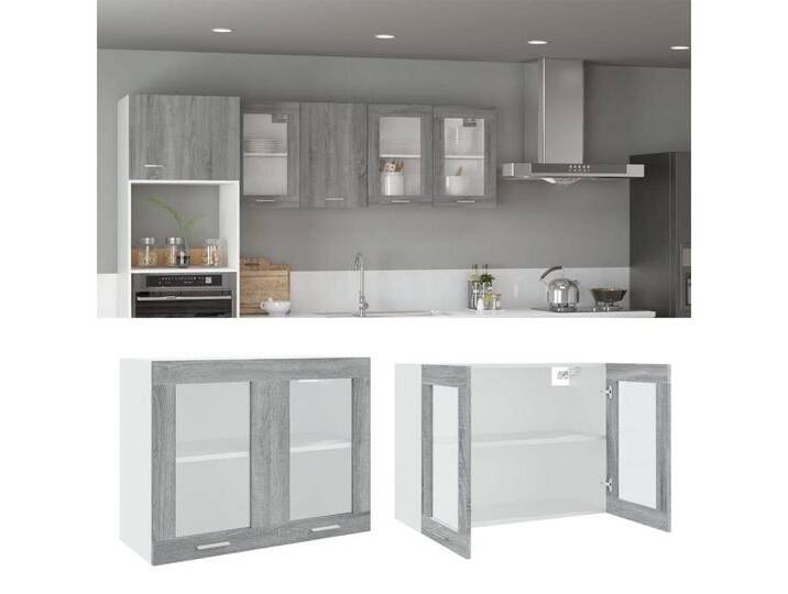 vidaXL Schrankmodule Hängeschrank Glas Grau Sonoma 80x31x60 cm Holzwerkstoff von vidaXL