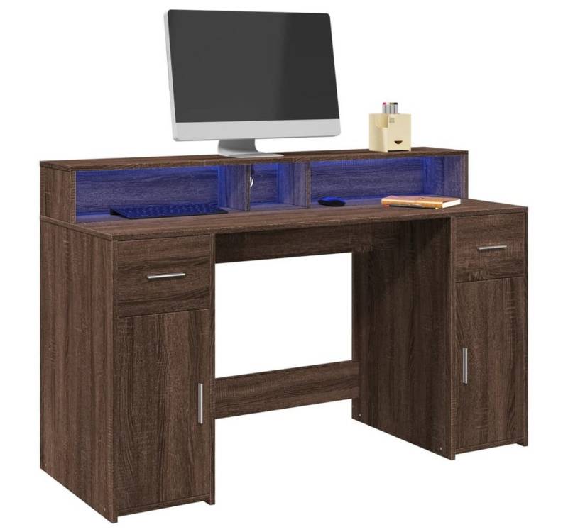 vidaXL Schreibtisch LED Schreibtisch Bürotisch Arbeitstisch Gamingtisch Braun Eiche-Optik von vidaXL