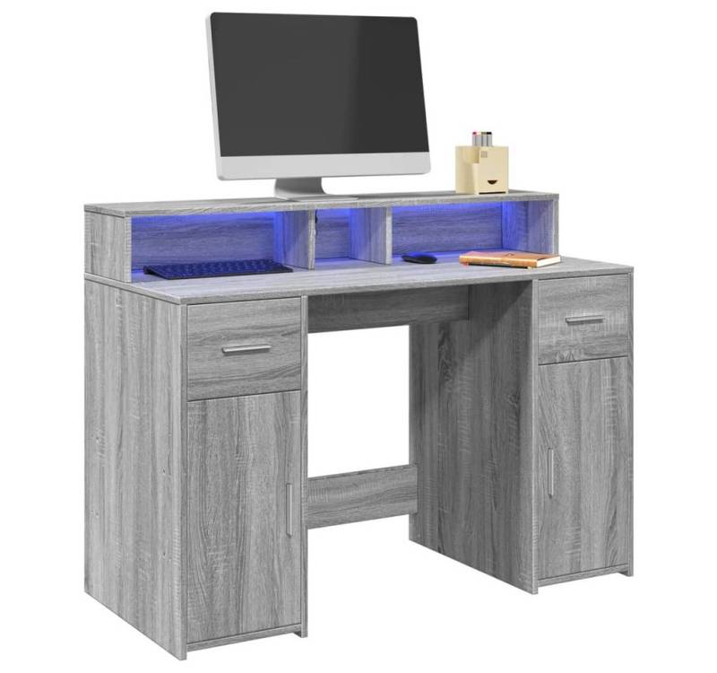 vidaXL Schreibtisch LED Schreibtisch Bürotisch Arbeitstisch Gamingtisch Grau Sonoma 120x55 von vidaXL