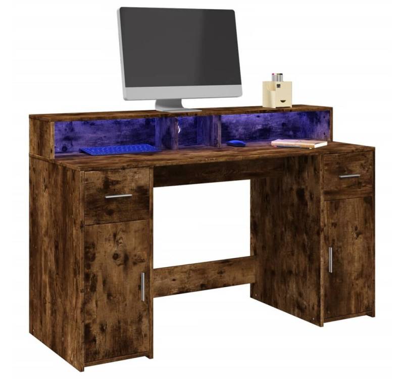 vidaXL Schreibtisch LED Schreibtisch Bürotisch Arbeitstisch Gamingtisch Räuchereiche 140x5 von vidaXL