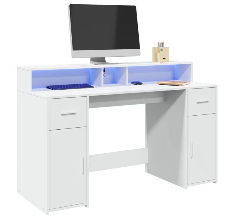 vidaXL Schreibtisch LED Schreibtisch Bürotisch Arbeitstisch Gamingtisch Weiß 140x55x91 cm von vidaXL
