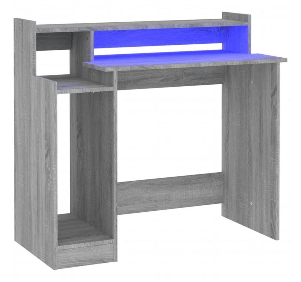 vidaXL Schreibtisch Schreibtisch Computertisch mit LEDs Grau Sonoma 97x90x45 cm Spanplatte von vidaXL