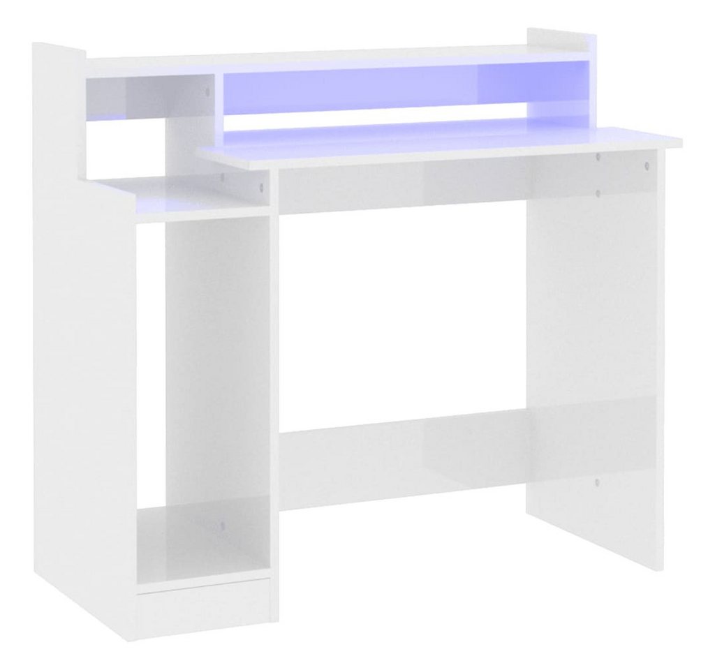 vidaXL Schreibtisch Schreibtisch Computertisch mit LEDs Hochglanz-Weiß 97x90x45 cm Spanpla von vidaXL