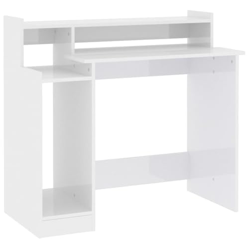 vidaXL Schreibtisch mit LEDs Computertisch Arbeitstisch Bürotisch PC Tisch Büro Laptoptisch Büromöbel Hochglanz-Weiß 97x45x90cm Holzwerkstoff von vidaXL