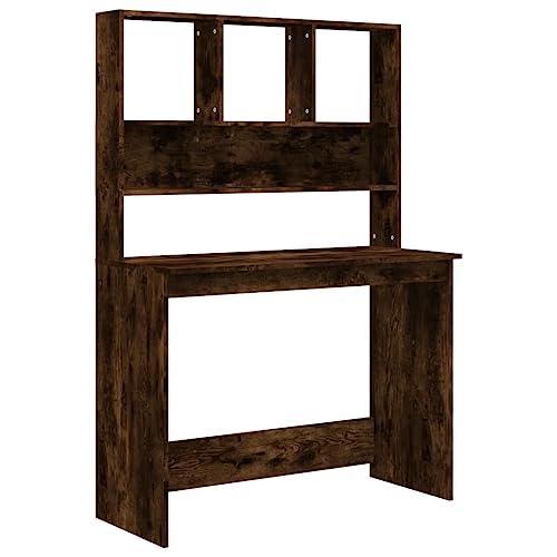 vidaXL Schreibtisch mit Regal, Computertisch mit viel Stauraum, Tisch für Wohnzimmer Büro, Bürotisch Arbeitstisch, Räuchereiche Holzwerkstoff von vidaXL