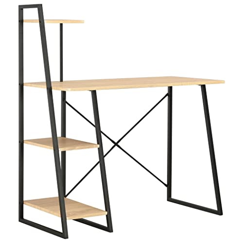 vidaXL Schreibtisch mit Regaleinheit U-Beinen Computertisch Bürotisch Arbeitstisch PC Tisch Laptoptisch Büromöbel Schwarz Eiche 102x50x117cm von vidaXL