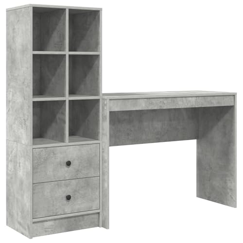vidaXL Schreibtisch mit Stauraum Beton Grau Ingenieures Holz von vidaXL