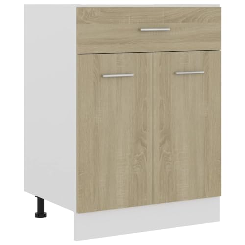 vidaXL Schubunterschrank mit 2 Regalböden 1 Schublade Schrank Küchenzeile Küchenmöbel Unterschrank Küchenschrank Sonoma-Eiche 60x46x81,5cm Holzwerkstoff von vidaXL