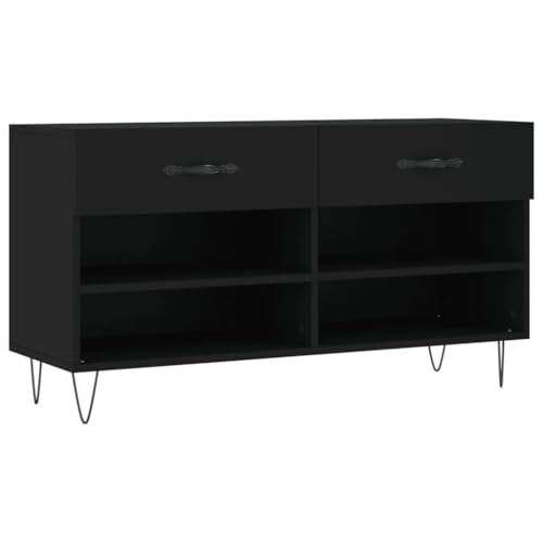 vidaXL Schuhbank, Schuhregal mit 2 Schladen 4 Fächern, Schuhschrank mit viel Stauraum, Sitzbank Flur Schrank Schuhablage, Modern, Schwarz Holzwerkstoff vidaXL Schuhbank, Schuhregal mit 2 Schladen 4 Fächern, Schuhschrank mit viel Stauraum, Sitzbank Flur Schrank Schuhablage, Modern, Schwarz Holzwerkstoff von vidaXL
