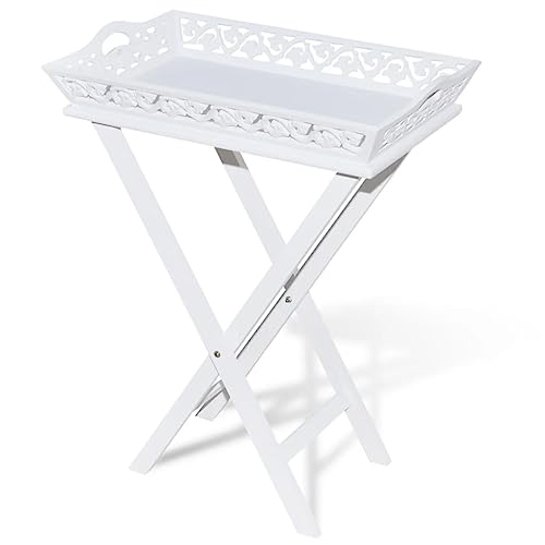 vidaXL Serviertisch mit Tablett Weiß Kaffeetisch Beistelltisch Tabletttisch von vidaXL