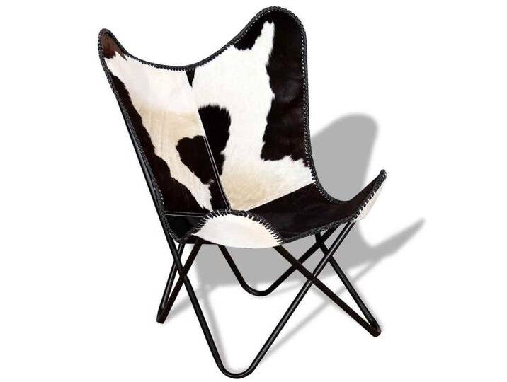 vidaXL Sessel Butterfly-Sessel Schwarz und Weiß Echtes Kuhfell (1-St), schwarz, Schwarz und Weiß von vidaXL