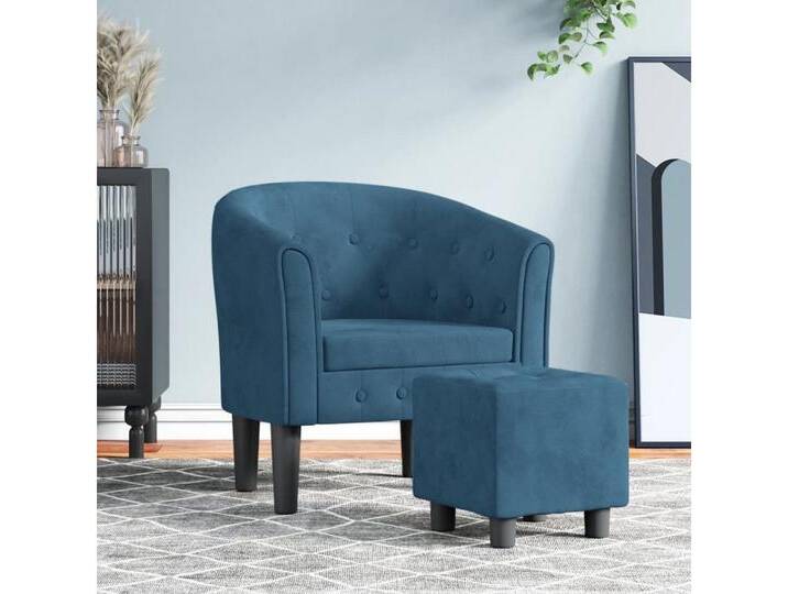 vidaXL Sessel Clubsessel mit Fußhocker Dunkelblau Samt, blau von vidaXL