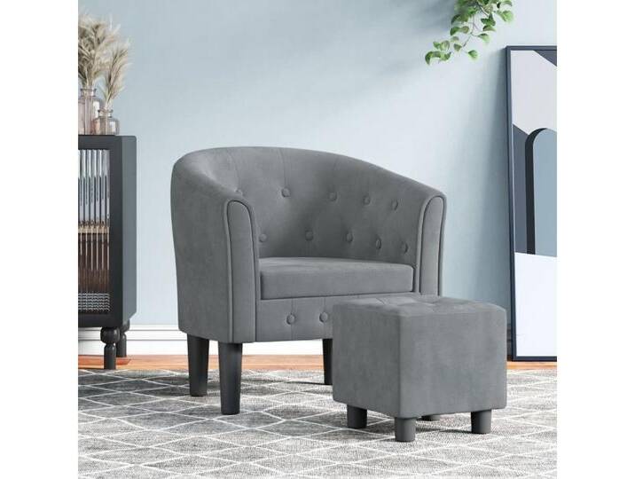 vidaXL Sessel Clubsessel mit Fußhocker Dunkelgrau Samt, grau von vidaXL