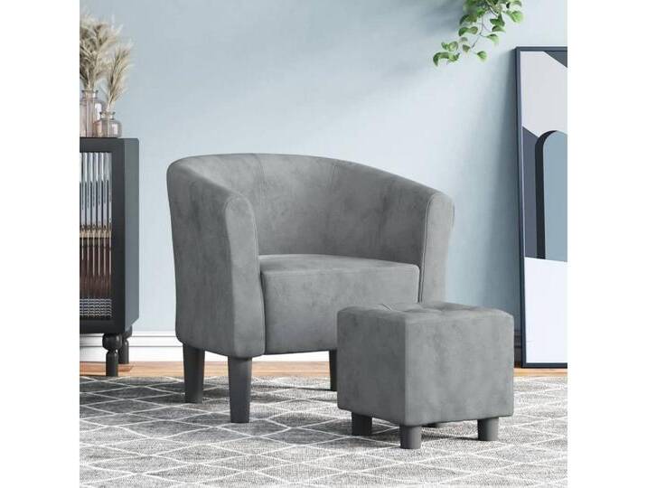 vidaXL Sessel Clubsessel mit Fußhocker Dunkelgrau Samt, grau von vidaXL