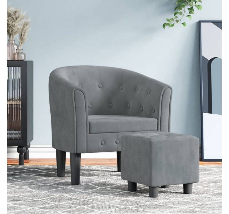 vidaXL Sessel Clubsessel mit Fußhocker Dunkelgrau Samt von vidaXL