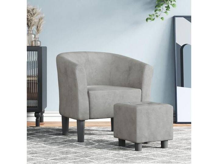 vidaXL Sessel Clubsessel mit Fußhocker Hellgrau Samt, grau von vidaXL