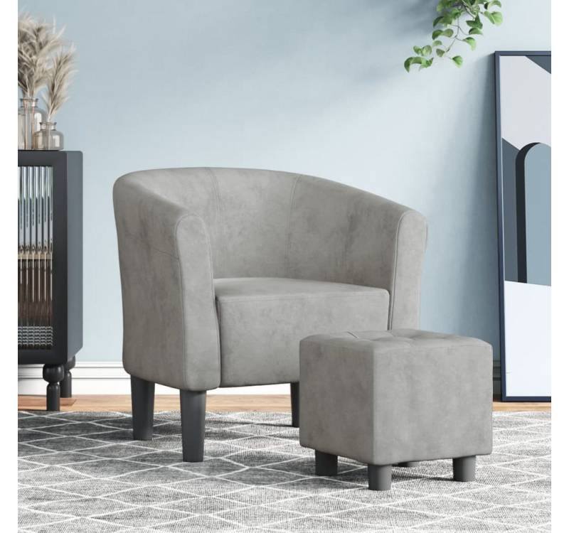 vidaXL Sessel Clubsessel mit Fußhocker Hellgrau Samt von vidaXL