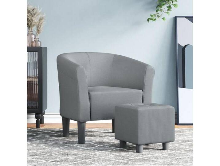 vidaXL Sessel Clubsessel mit Fußhocker Hellgrau Stoff, grau von vidaXL