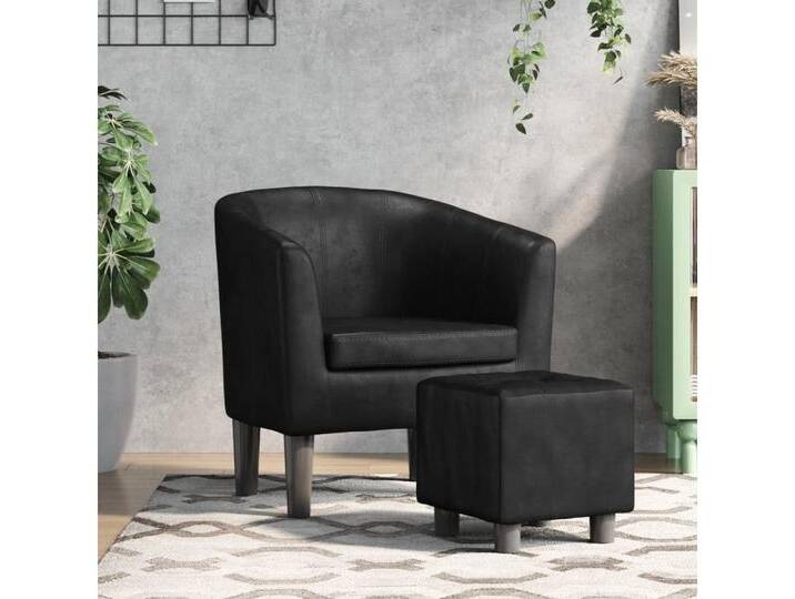 vidaXL Sessel Clubsessel mit Fußhocker Schwarz Kunstleder, schwarz von vidaXL