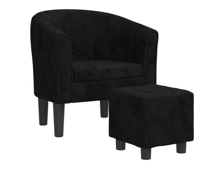 vidaXL Sessel Clubsessel mit Fußhocker Schwarz Samt (1-St), schwarz, with footstool, Schwarz von vidaXL
