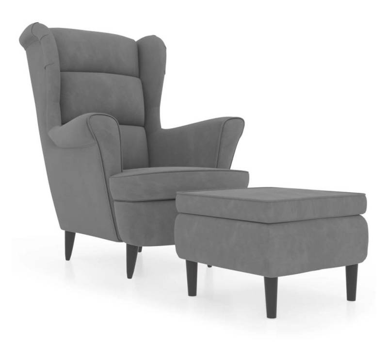 vidaXL Sessel Ohrensessel Relaxsessel Sessel Fernsehsessel mit Hocker Hellgrau Samt von vidaXL