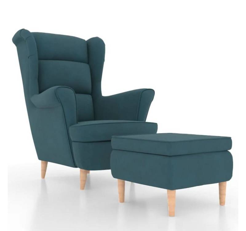vidaXL Sessel Ohrensessel mit Hocker Blau Samt Relaxstuhl Fernsehsessel von vidaXL