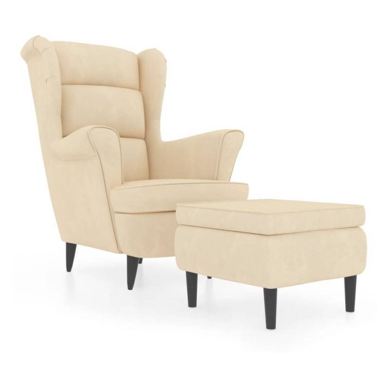 vidaXL Sessel Ohrensessel mit Hocker Creme Samt Relaxstuhl Fernsehsessel von vidaXL