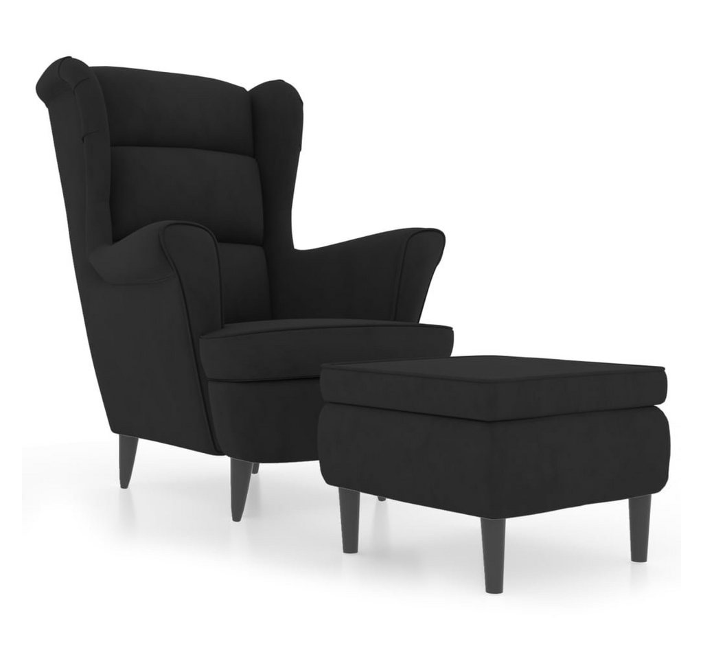 vidaXL Sessel Ohrensessel mit Hocker Schwarz Samt (1-St) von vidaXL